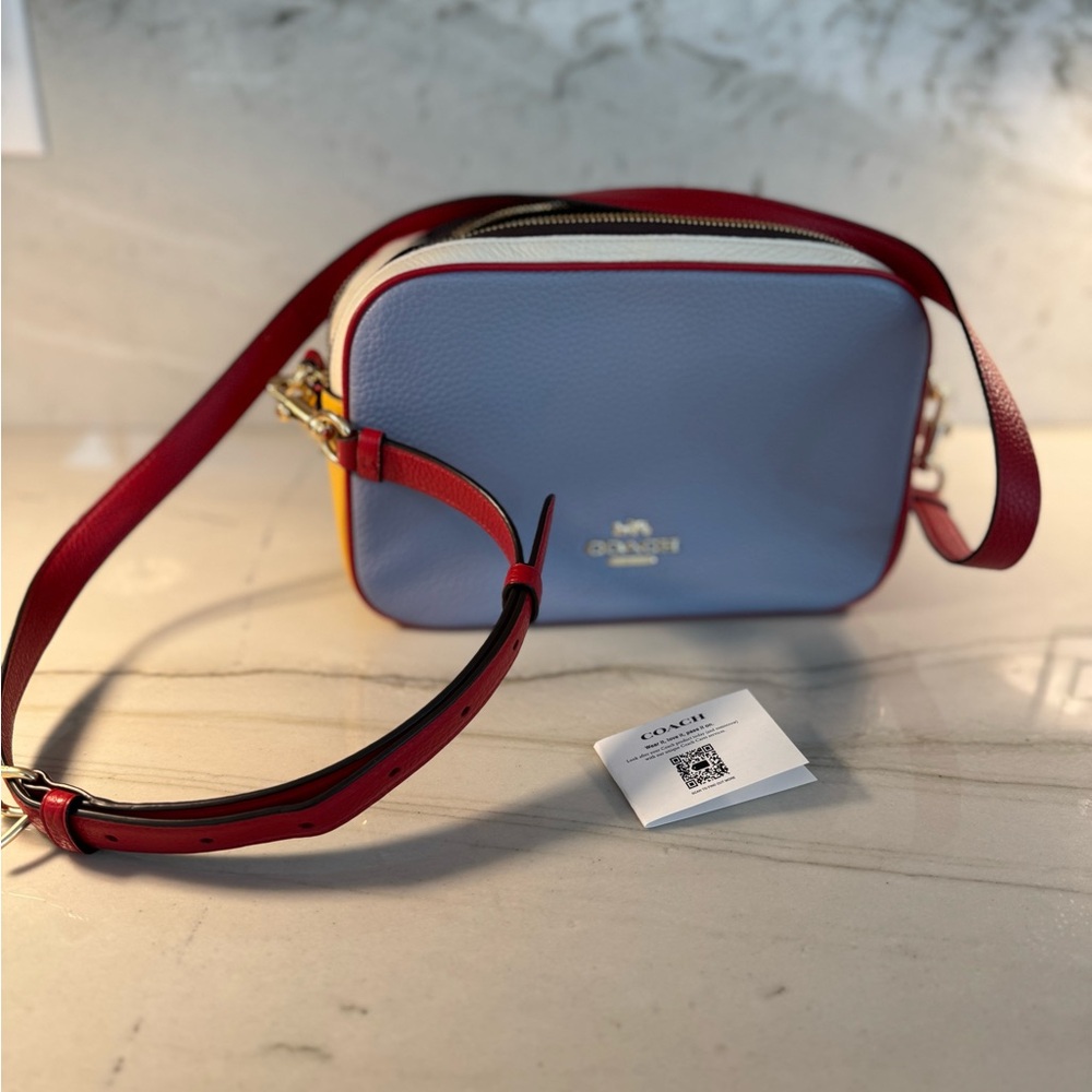 Coach Crossbody Bag in Blue and Red with Gold-Tone Hardware